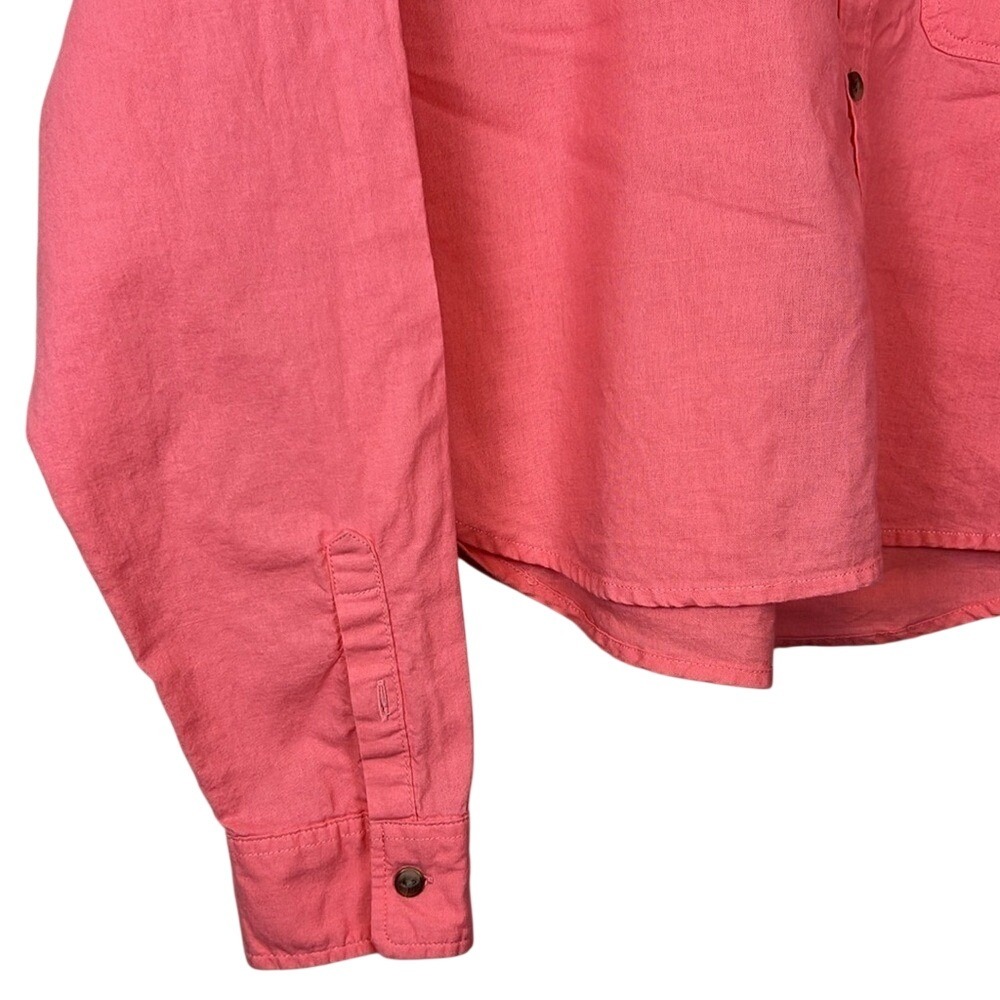 Universal Thread Womens Coral Pink Linen Blend Cropped Button Down Shirt Large - Picture 4 of 8
